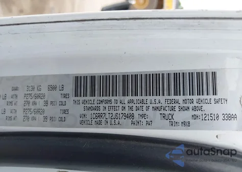 2018 Ram 1500 Harvest 4X4 5'7 Box z USA, uszkodzony, nr VIN 1C6RR7LT2JS179408